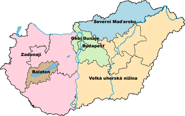 mapa oblasti Maďarska